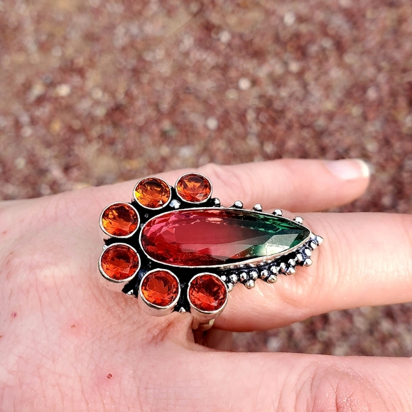 New Bi-Color Tourmaline & Garnet 925 Silver Ring. - Picture 12 of 16